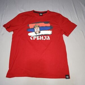 Umbro Serbia Football National Team Graphic T-Shirt Red Mens XL Flag Crest